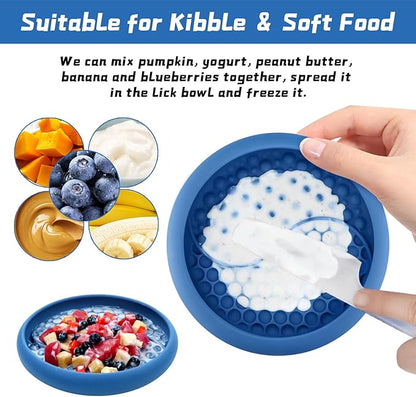 Dog Lick Bowl, Non-Slip Dog Slow Feeder Licking Mat Treat Dispenser, Interactive and Enrichment Toys, Boredom & Anxiety Reducer, BPA Free Silicone (Dark Blue, Large)