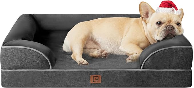 EHEYCIGA Orthopedic Dog Bed for Small Dogs, Waterproof Memory Foam Small Dog Beds with Sides, Non-Slip Bottom and Egg-Crate Foam Medium Dog Couch Bed with Washable Removable Cover, Dark Grey
