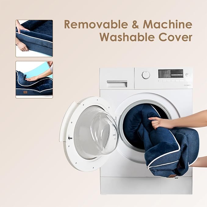 EHEYCIGA Orthopedic Dog Bed for Medium Dogs, Waterproof Memory Foam Medium Dog Beds with Sides, Non-Slip Bottom and Egg-Crate Foam Medium Dog Couch Bed with Washable Removable Cover, Navy