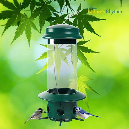 Nature's Rhythm Hanging Classic Tube Wild Bird Feeder Premium Hard Plastic Steel Hanger Weatherproof and Water Resistant