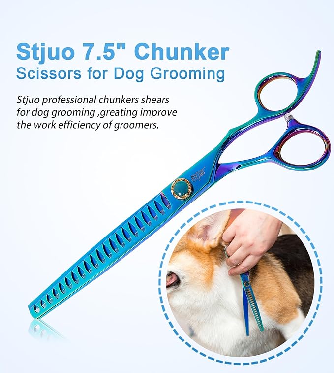 7.5'' Dog Scissors Set for Grooming 440C Stainless Steel Green Professional Pet Trimming Scissors Sharp Blades Cutting for Dogs and Cats Shears