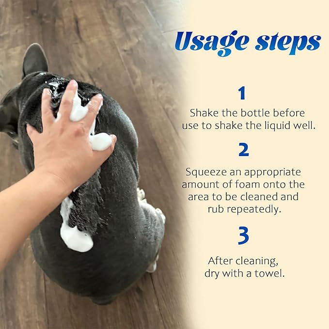 Waterless Dog Shampoo No Rinse Puppy Dry Hypoallergenic Shampoo and Conditioner - Soothing and Deodorizing Quickly Cleans Smelly Dogs and Cats (3.38 fl oz/100ml)