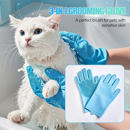 4-Piece Rubber Pet Grooming Kit for Dogs and Cats - Gentle Deshedding Brush & Massage Gloves, Suitable for Short & Long Hair, Bathing and Shedding Toolï¼3 * Blue+Greenï¼