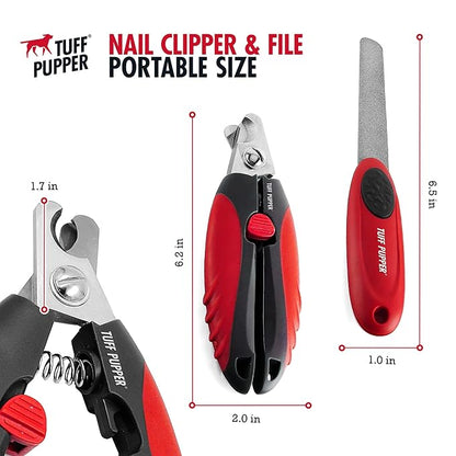 Tuff Pupper Dog Nail Clipper | Bonus Free Nail File | Razor Sharp Stainless Steel Blades | Protective Safety Guard Prevents Over-Cutting | Sturdy Non Slip Handles for Safe Grooming | Medium Large Dogs
