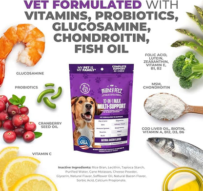 Mighty Petz MAX Dog Multivitamin - Senior & Adult Dog Vitamins 10 in 1 Complete Support for Joints, Immunity, Mobility, Gut, Energy, Skin Health, Pet Multivitamin Daily Chewable Supplement