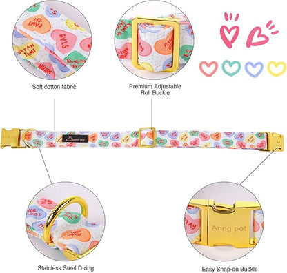 ARING PET Valentine's Day Dog Collar-Cute Dog Collar with Felt Flower, Adjustable Cotton Heart Dog Collars Pet Collars with Metal Buckle