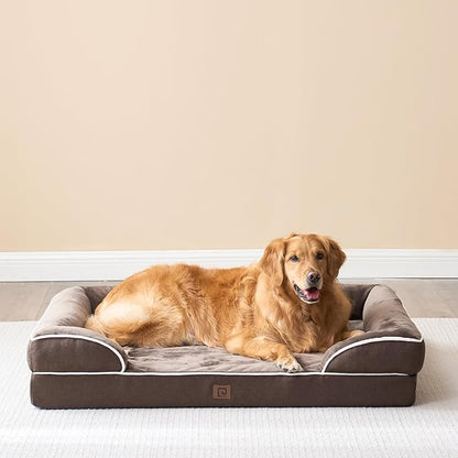 EHEYCIGA Orthopedic XL Dog Beds, Waterproof Memory Foam Dog Bed for Extra Large Dogs, Non-Slip Bottom and Egg-Crate Foam Big Dog Couch Bed with Washable Removable Cover, Brown