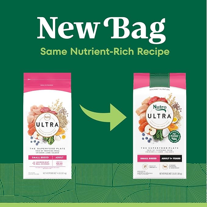 Nutro Ultra Adult Small Breed Dry Dog Food, Chicken, Lamb and Salmon Protein Trio, 3.5 lb. Bag