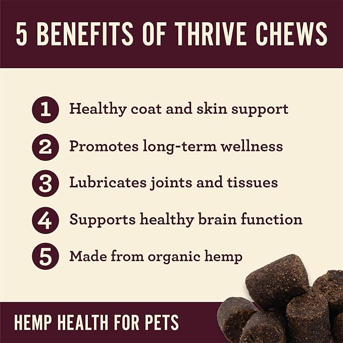 Hemp Well Thrive Chews for Dogs  Supports Hip, Joint, and Heart Health, Promotes Immune Support, Strengthens Skin and Coat, Organically Sourced  60 Count