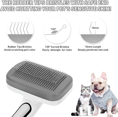 Dogs Cats Self Cleaning Slicker Brush for Shedding & Grooming Any Breed of Pets, Remove Loose Undercoat Knots Mats Tangled Hair for Small Medium Large Animal With Long Short Fur Length-Grey