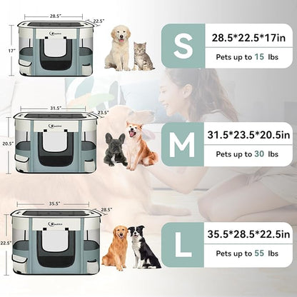 Dog Cat Playpen28/31/35in, Pet Puppy Portable Playpens for Outdoor Travel Crate, Indoor After Surgery Use, Foldable Dog Kennel Tent for Rabbit or Small Animals and Tent Stakes(Grey, Middle)