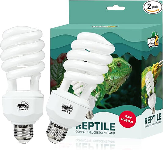 LUCKY HERP 2 Pack UVA UVB Reptile Light, 23W 5.0 UVB Bulb for Tropical and Sub Tropical Reptiles, Compact Fluorescent Terrarium Lamp, Reptile UVB Bulb for Chameleons, Lizard, Turtle