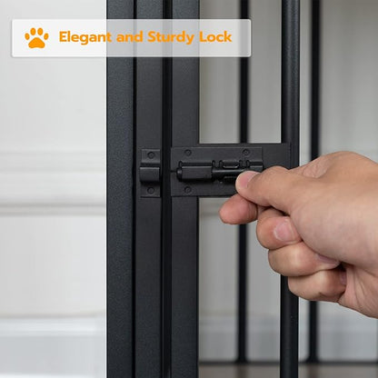 HOOBRO Dog Crate Furniture, Wooden Dog House, Decorative Dog Kennel with Drawer, Indoor Pet Crate End Table for Small Dog, Steel-Tube Puppy Cage, Chew-Proof, Rustic Brown and Black BF01GW03