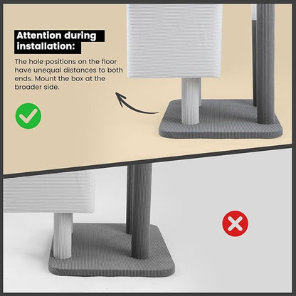 Gardner Pet 65in Heavy Duty Cat Tree Tower for Large Cats, Multi-Level Cat Furniture with Replaceable Sisal Scratching Post, Hammock | Extra-Large Platform & Condo (Grey)