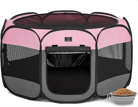 A4Pet Dog Playpen, Pet Playpen Indoor/Outdoor - Portable, Foldable Design - Ideal for Puppies, Kittens, and Small Animals - Removable Zipper & Collapsible Travel Bowl