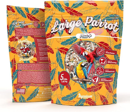 Mycelium Organic Large Parrot Plus Bird Food (5 LBS) | Premium Bird Seed for Macaws, Cockatoos & Parrots | High-Protein, Vitamin-Fortified, Skin & Feather Support | Non-GMO, USA Made, No Fillers