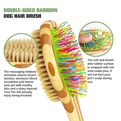 MAXIMILIAN Dog Brush in Mint Green for Dog Grooming and Detangling, Easy to Hold Ergonomic Handle, Soft Plastic Teeth and Bristle Brush, Best Pet Brush for Curly-haired Dogs, Eco Friendly