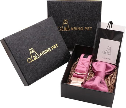 ARING PET Bowtie Dog Collar-Velvet Dog Collars with Removable Bowtie, Cute & Comfortable Dog Collar.