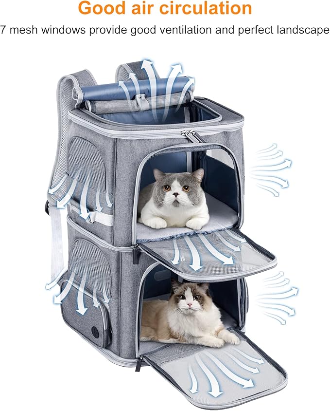 Double Cat Carrier for 2 Cats,Dog Backpack Carrier for Medium Dogs,Double Compartment Pet Carrier Backpack for Dual Pets,for Outdoor Traveling/Stroll and Picnic
