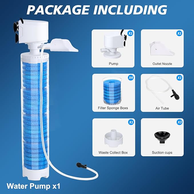 20-100 Gal Multifunction Power Aquarium Filter, Up to 320GPH Adjustable Bubble & Silent Dual Mode Internal Fish Tank Filter for Filtration, Oxygenation, Circulation, Wavemaker