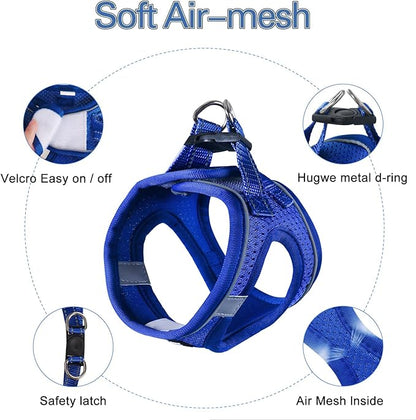 Dog Harness for Small Dogs, Small Dog Harness and Leash Set, Honeycomb Grid, Reflective Lightweight Harness & Anti-Twist Pet Lead,Dog Harness(Multi Color, Size: XS-S-M) (M, Sapphire Blue)