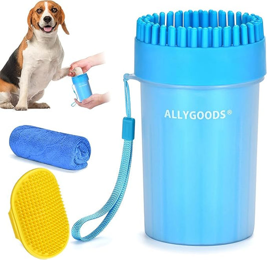 Dog Paw Cleaner,ALLYGOODS Portable Pet Feet Washer Cup Cleaners with Soft Silicone Bristles Grooming Supplies for Medium Large Dogs Includes Bath Brush and Towel BPA Free Durable