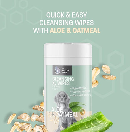 Aloe & Oatmeal Pet Wipes for Cats and Dog Wipes for Paws and Butt - Gentle Cleansing Pet Wipes for Dogs Skin & Coat - Cat and Dog Wipes Cleaning Deodorizing - Pina Colada Scent - 60 ct