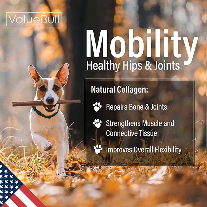 ValueBull USA Collagen Sticks for Dogs, 12 Inch Medium Chews, Natural Long-Lasting Dog Treats, 25 Count - Promotes Joint, Skin & Coat Health with Glucosamine and Chondroitin