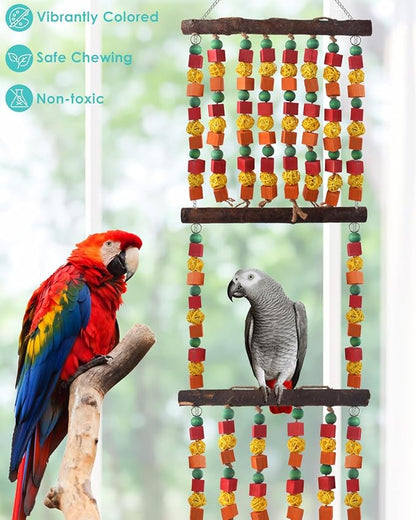 43" Extra Large Bird Parrot Toys, Multicolored Wooden Blocks Chewing Toy with Rattan Balls and Perches for Macaws, African Greys, Cokatoos, Amazon Parrots and Small Medium Parakeets