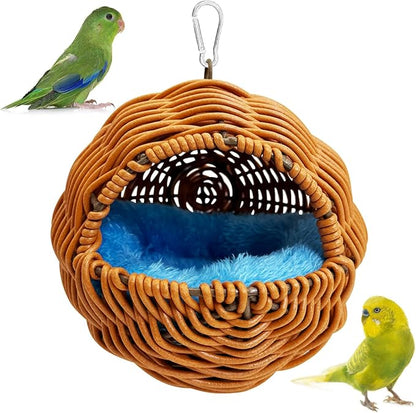BNOSDM Rattan Bird Nest Parrot Nesting House Parakeet Hanging Swing Soft Lovebird Warm Bed Sleeping for Parrots Bird Cage Accessories for Cockatiels Budgerigars Finches Canaries (G-Hole Style)