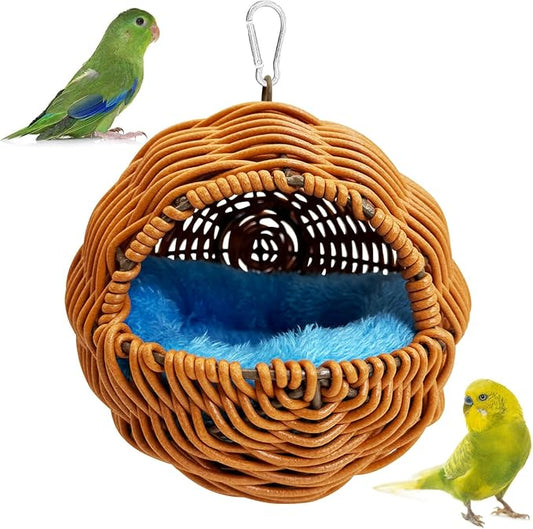 BNOSDM Rattan Bird Nest Parrot Nesting House Parakeet Hanging Swing Soft Lovebird Warm Bed Sleeping for Parrots Bird Cage Accessories for Cockatiels Budgerigars Finches Canaries (G-Hole Style)