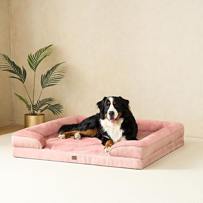 EHEYCIGA Orthopedic XL Dog Beds, Waterproof Memory Foam Dog Bed for Extra Large Dogs, Non-Slip Bottom and Egg-Crate Foam Big Dog Couch Bed with Washable Removable Cover, Dusty Pink