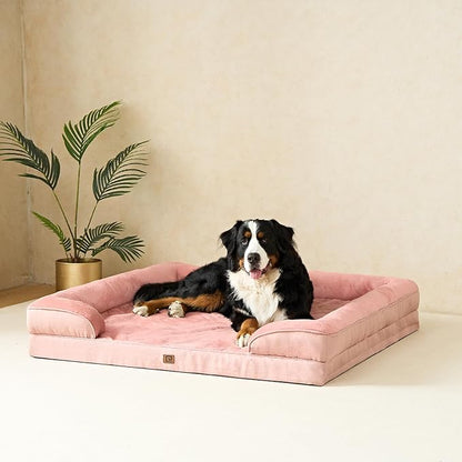 EHEYCIGA Orthopedic XL Dog Beds, Waterproof Memory Foam Dog Bed for Extra Large Dogs, Non-Slip Bottom and Egg-Crate Foam Big Dog Couch Bed with Washable Removable Cover, Dusty Pink