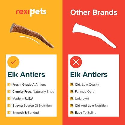 100% Natural - Elk Antlers for Dogs (3 Pack) - Chewers - Naturally Shed in USA - Dog Antler Chews for Medium Breeds - Natural, Long-Lasting Treats for Aggressive Chewers - No Odor & No Mess - Medium