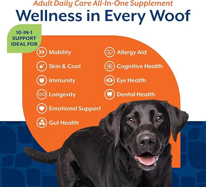 NaturVet All-in-One Adult Dog Daily Care, 10-in-1 Supplement Dog Soft Chews for Mobility, Skin, Digestion, Teeth, Cognition, Eyes, Hickory Smoked Bacon Flavored Pet Supplement for Dogs, 60 Count