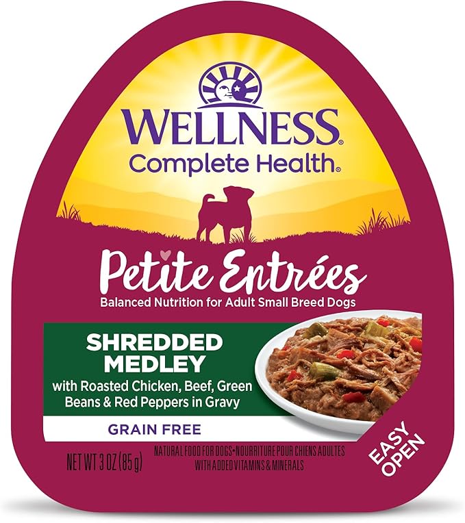 Wellness Natural Pet Food 3 Oz Grain Free Natural Wet Small Breed Roasted chicken, beef, green beans & Red Peppers. (12 Pack), One Size