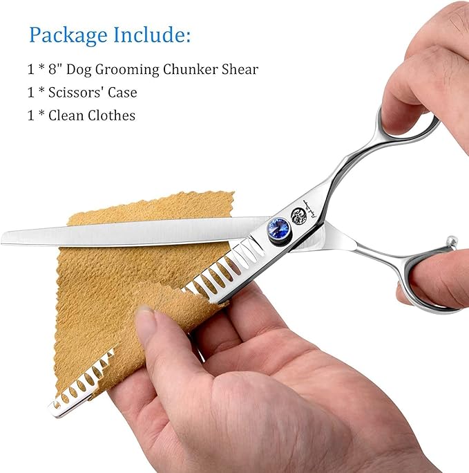 8.0 inch Professional Pet Grooming Scissors - Dog Chunker Shears - Adult Animal Thinning Hair Shears for Pet Groomer or Family DIY (Silver)