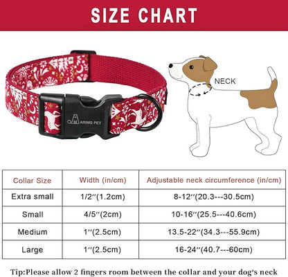 ARING PET Christmas Dog Collar Cute Red Reindeer Dog Collars, Cotton Lightweight Christmas Dog Collars Puppy Collar for Small Medium Large Dogs