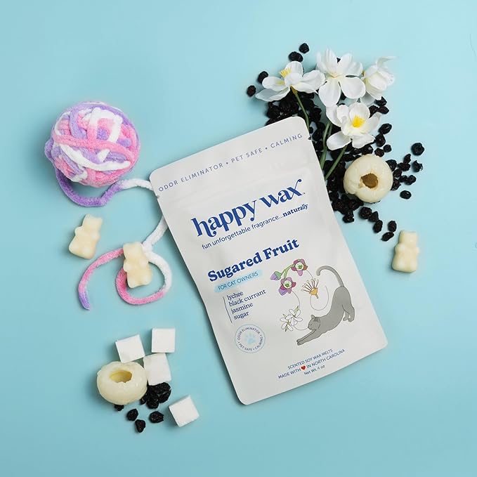Happy Wax Sugared Fruit Scented Wax Melts for Cat Owners – Odor Eliminating, Calming, Pet-Safe, Non-Toxic, Perfect for Use with Wax Warmers - 4 oz Pouch
