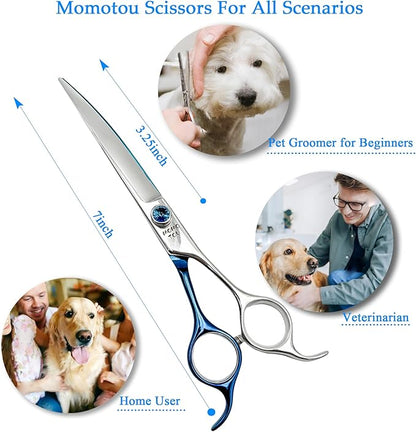 7'' Dog Grooming Scissors Set Straight Thinning Curved Chunker Shears 4pcs in 1 Set with Comb Dog Grooming Scissors Kit for Dogs and Cats