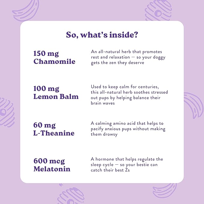 Bocce's Bakery Calming Supplement for Dogs, Daily Chews Made in The USA with Chamomile, Lemon Balm, L-Theanine & Melatonin, Supports Stress, Banana & Honey, 60 ct