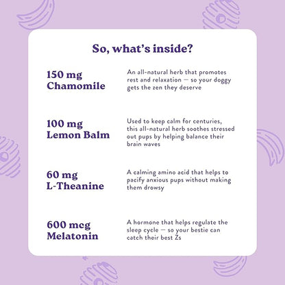 Bocce's Bakery Calming Supplement for Dogs, Daily Chews Made in The USA with Chamomile, Lemon Balm, L-Theanine & Melatonin, Supports Stress, Banana & Honey, 60 ct