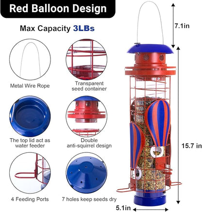 Metal Squirrel Proof Bird Feeders for Outdoors Hanging Large Tube Mesh Anti Squirrels Seed Waterproof Cardinals Feeder, Gifts for Bird Lovers, Backyard Decoration