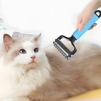 2PCS Pet Safe Dematting Comb for Dogs - Double Sided Dematting,Upgraded Pet Safe Dematting Comb for Dogs Cats, Deshedding Dog Brush Cat Dematting Tool,Dog Hair Mat Remover(Blue-Large + Pink-Small)