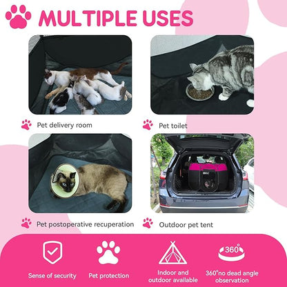 Dog Cat Playpen Indoor Outdoor for Puppy Pet Travel and Recovery After Surgery, Dogs Enclosure Tent Crates Cage Indoor/Outdoor, Portable Pop Up Dog Kennel with Carrying Case(Rosy, Medium)