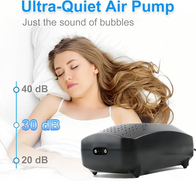 Coospider Upgrade 12W Aquarium Air Pump, Ultra Quiet Aquarium Bubbler, Dual Outlet Fish Tank Bubbler Adjustable Airflow for Large Aquarium Oxygen Generator with Air Stone for 20-600 Gallon