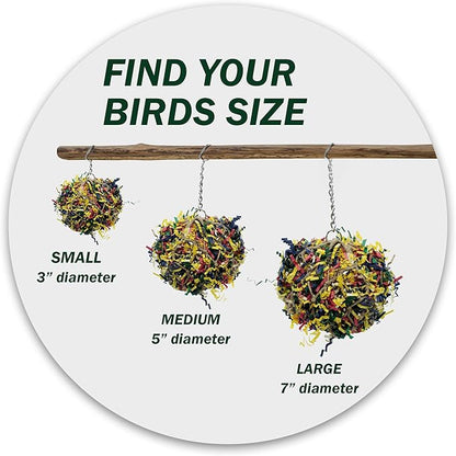 Super Shredder Ball - Bird Cage Accessories to Keep Your Bird Busy Foraging for Hidden Treasures - Non-Toxic, Easy to Install Bird Foraging Toys for Small Sized Birds - 3 Inch