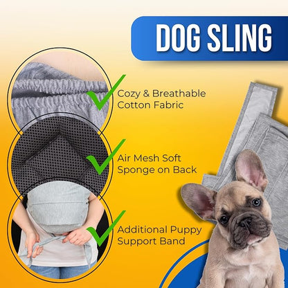 Dog Swaddle Carrier-Sling for Small Dogs-Stylish Grey Shoulder and Neck Dog Holder Carrier-Hands Free and Adjustable Dog Wrap Puppy Pouch Carrier Front-Puppy Sling Carrier for Small Dogs 0-15 lbs