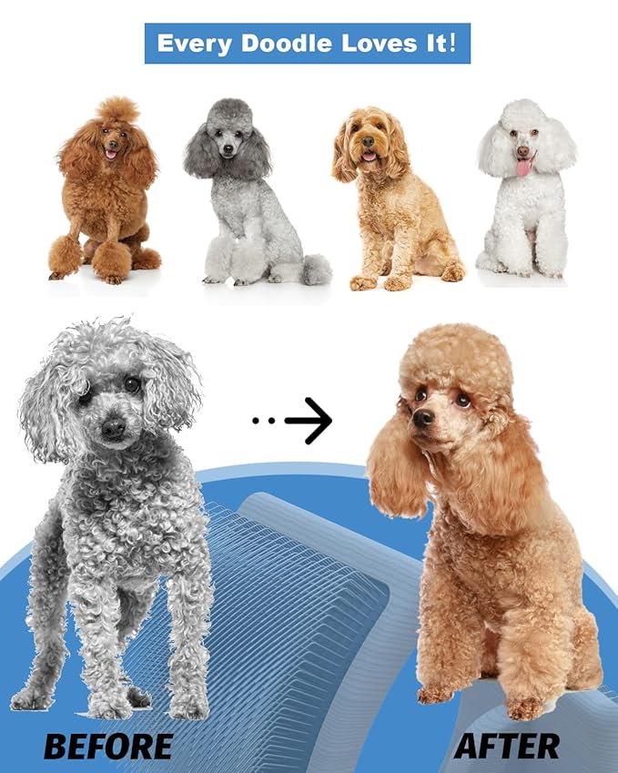 Dog Slicker Brush, Large Dog Brush, Professional Doodles Brush, for Poodles, Goldendoodles and Labradoodles, Easy to Remove Tangles, Mats and Fluff, 3.8''*3.2'' Head, 8'' Body, Large, Wood