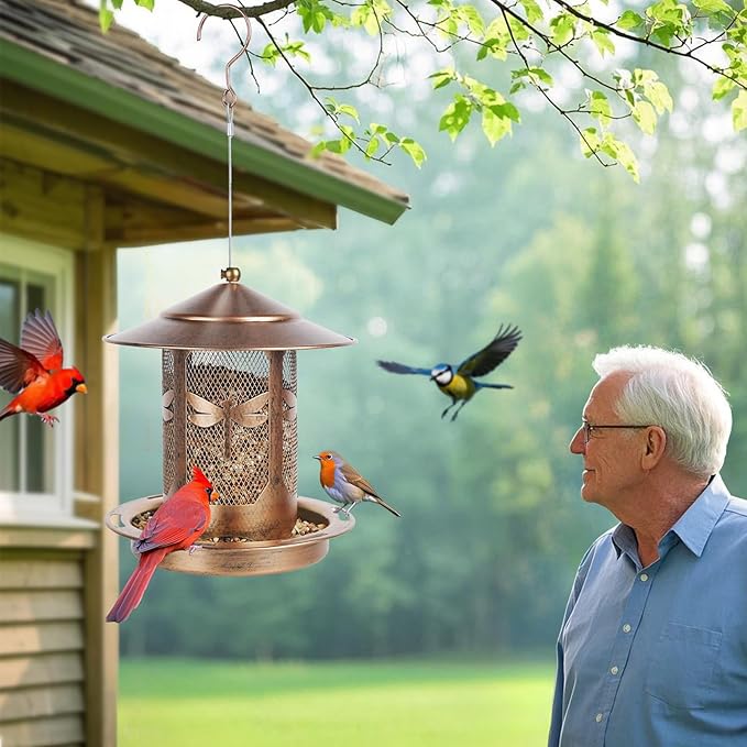 Bird Feeder, Metal Wild Bird Feeders for Outdoors Hanging, Beautiful Birdfeeders for Outside Garden Patio Decors - Dragonfly Pattern